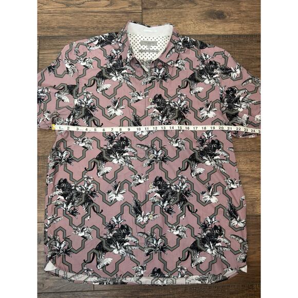 Ted Baker Men’s Pink tiger Floral Button Up Short Sleeve Shirt Size 6 XL - Picture 5 of 7